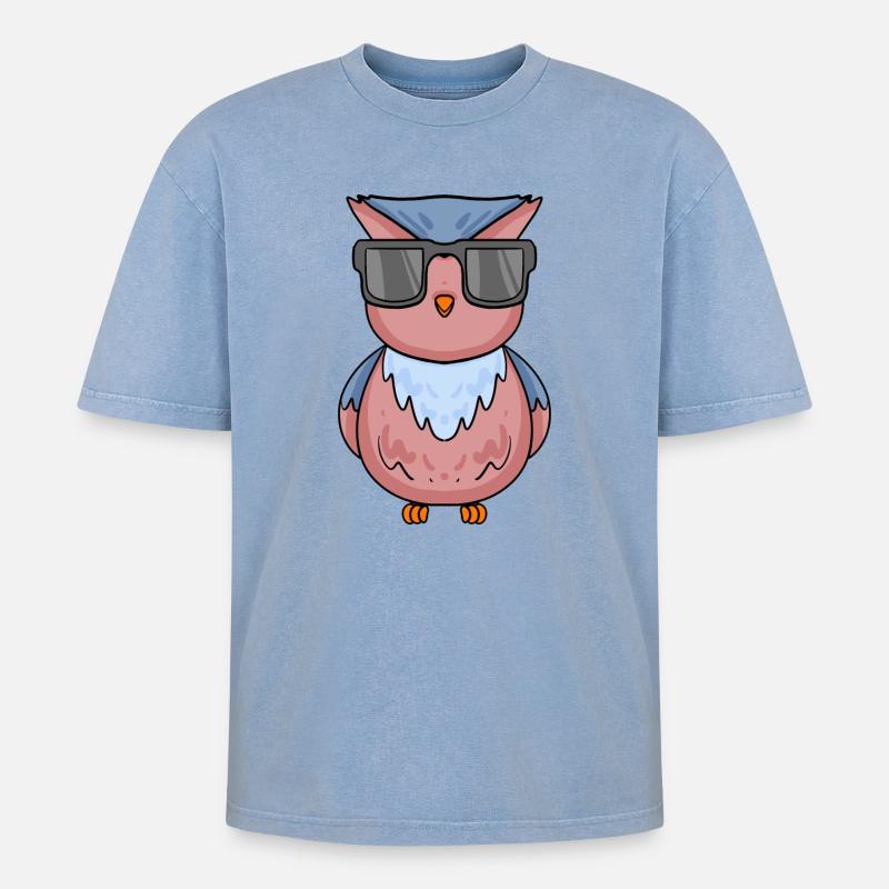coole Eule mit Sonnenbrille - Oversized Unisex Premium Acid-Washed T-Shirt - Blau Acid Wash