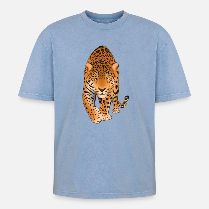 Leopard Big Cat - Oversized Unisex Premium Acid-Washed T-Shirt - acid washed blue