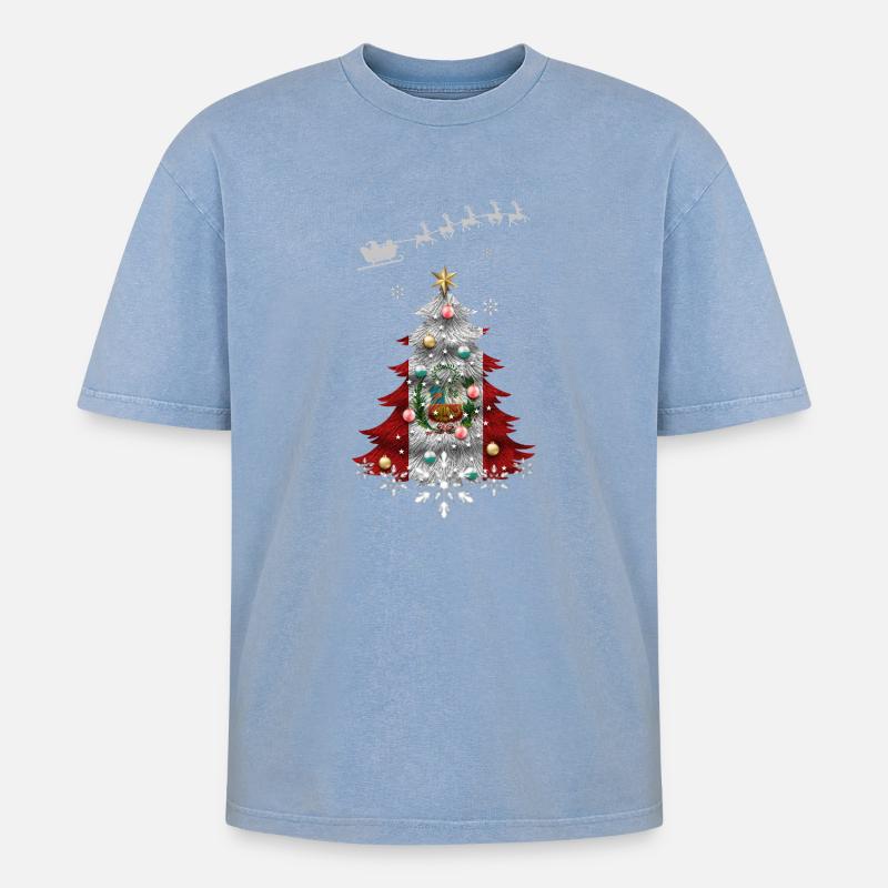 Weihnachtsbaum mit Peru-Flagge - Oversized Unisex Premium Acid-Washed T-Shirt - Blau Acid Wash