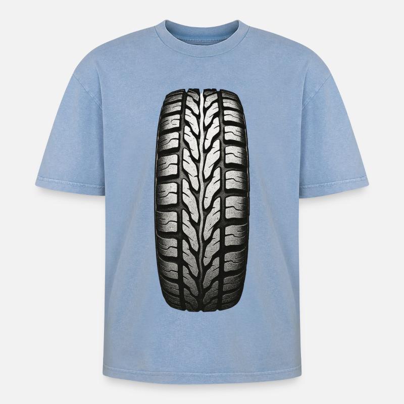 Tire Tread Pattern - Oversized Unisex Premium Acid-Washed T-Shirt - acid washed blue