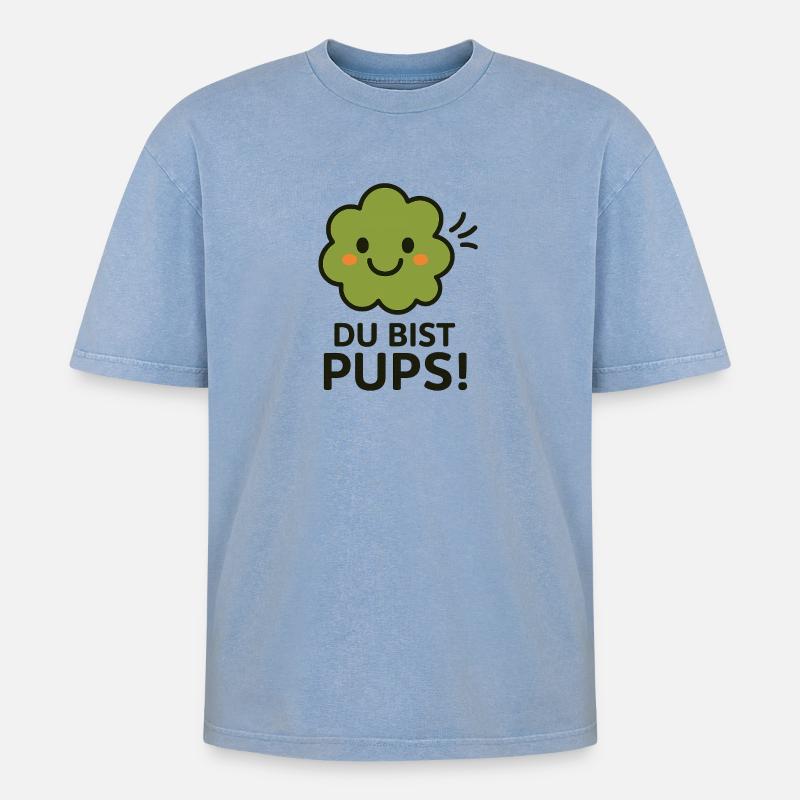 pups - Oversized Unisex Premium Acid-Washed T-Shirt - Blau Acid Wash