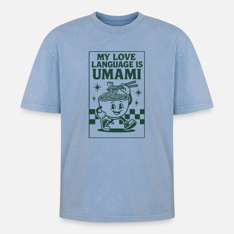 Umami ist Liebe | Ramen Nudeln - Oversized Unisex Premium Acid-Washed T-Shirt - Blau Acid Wash
