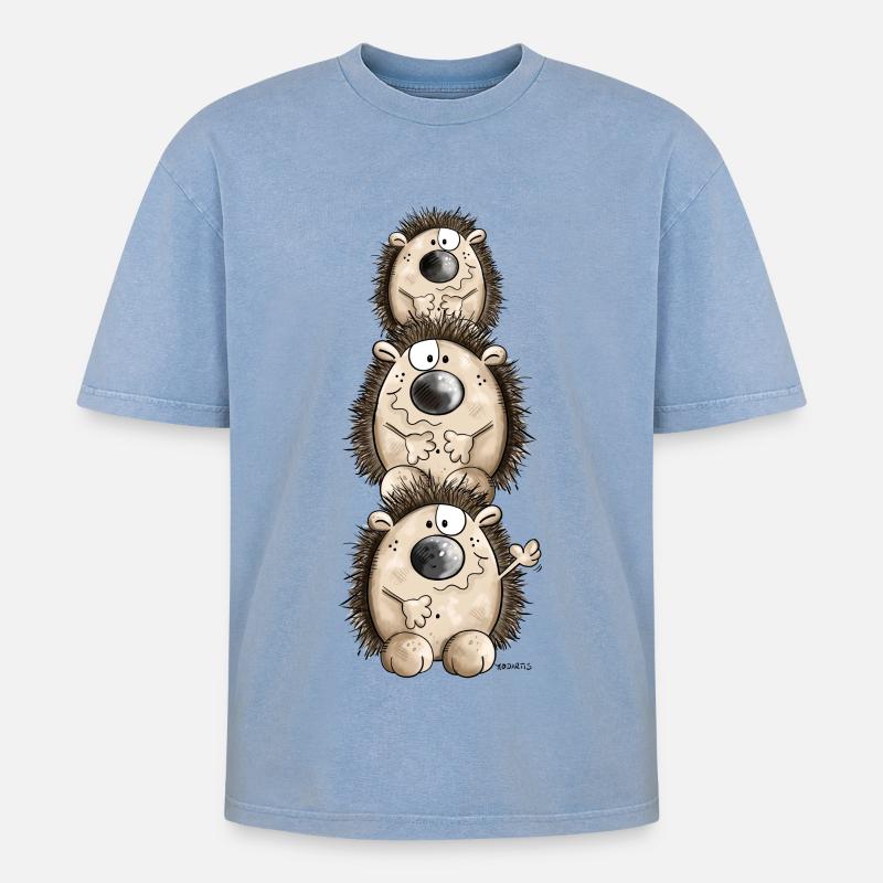 Igel Turm - Oversized Unisex Premium Acid-Washed T-Shirt - Blau Acid Wash