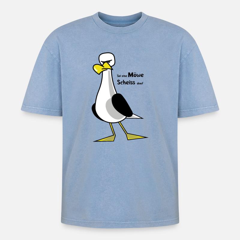 Sei eine Möwe ... - Oversized Unisex Premium Acid-Washed T-Shirt - Blau Acid Wash