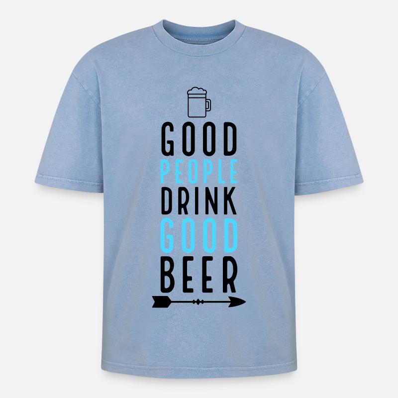Bier - Oversized Unisex Premium Acid-Washed T-Shirt - Blau Acid Wash