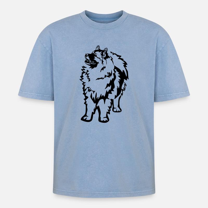 Wolfsspitz - Oversized Unisex Premium Acid-Washed T-Shirt - Blau Acid Wash