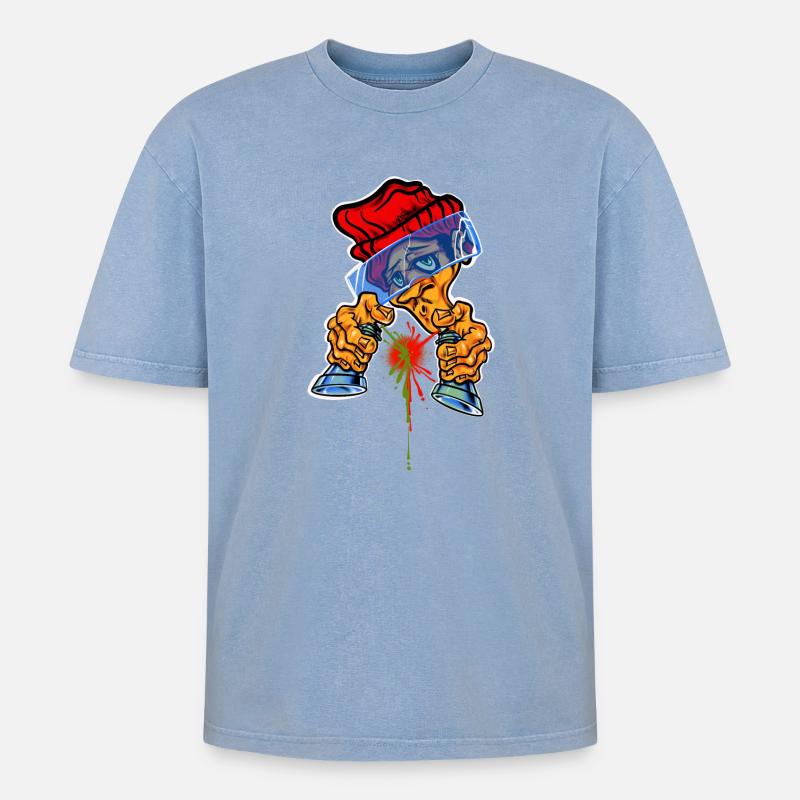 Spray Can Master - Oversized Unisex Premium Acid-Washed T-Shirt - Blau Acid Wash