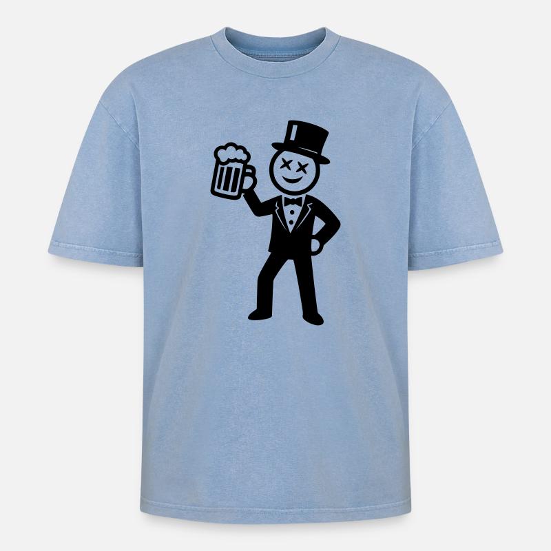 Bräutigam Junggesellenabschied Strichmännchen - Oversized Unisex Premium Acid-Washed T-Shirt - Blau Acid Wash