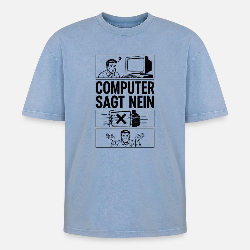 Computer Says No Comic Design - Oversized Unisex Premium Acid-Washed T-Shirt - acid washed blue