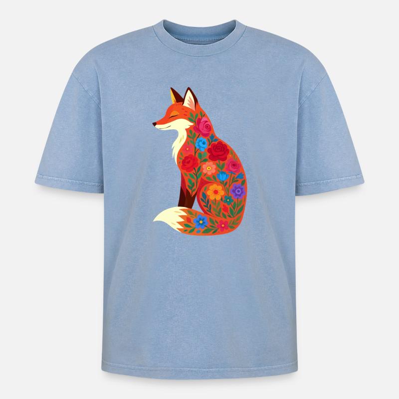 Fuchs - Oversized Unisex Premium Acid-Washed T-Shirt - Blau Acid Wash