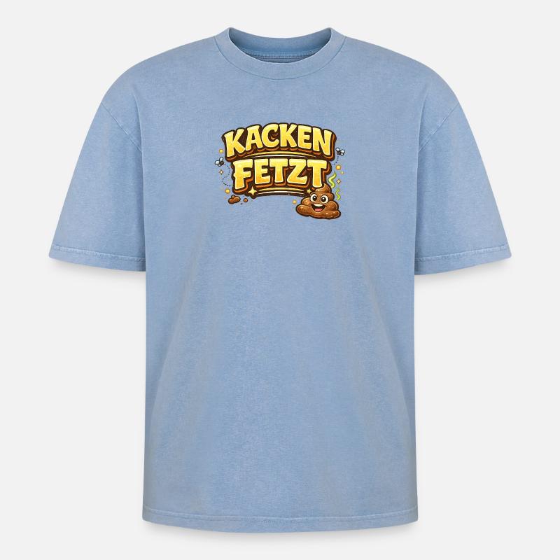 Kacken  - Oversized Unisex Premium Acid-Washed T-Shirt - Blau Acid Wash