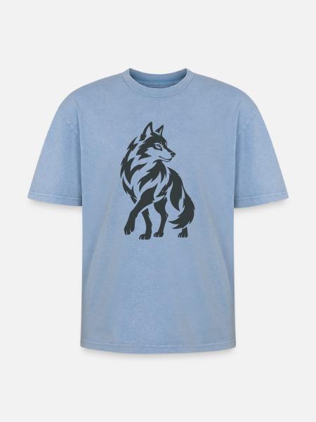 Geometrischer Wolf – Silhouette - Oversized Unisex Premium Acid-Washed T-Shirt - Blau Acid Wash