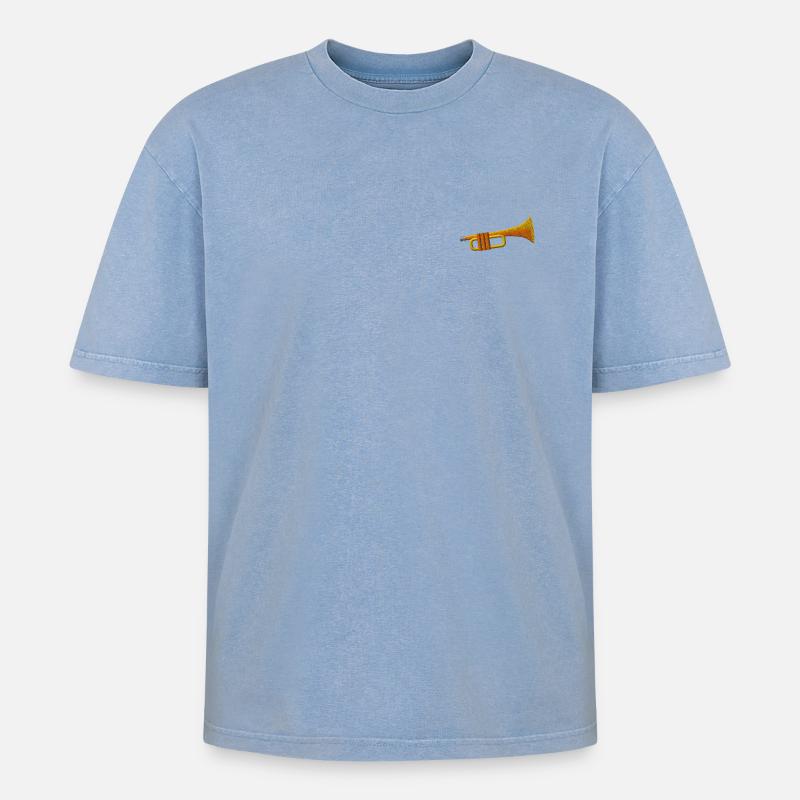 Trompete - Oversized Unisex Premium Acid-Washed T-Shirt - Blau Acid Wash