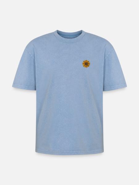 Tournesol brodé - T-shirt Premium unisexe oversize acid-washed - bleu délavé acide