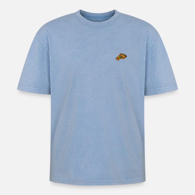 Pizza - Oversized Unisex Premium Acid-Washed T-Shirt - Blau Acid Wash
