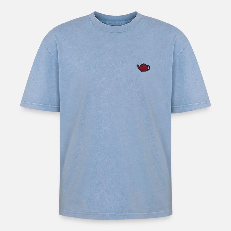 Teekessel bestickt - Oversized Unisex Premium Acid-Washed T-Shirt - Blau Acid Wash