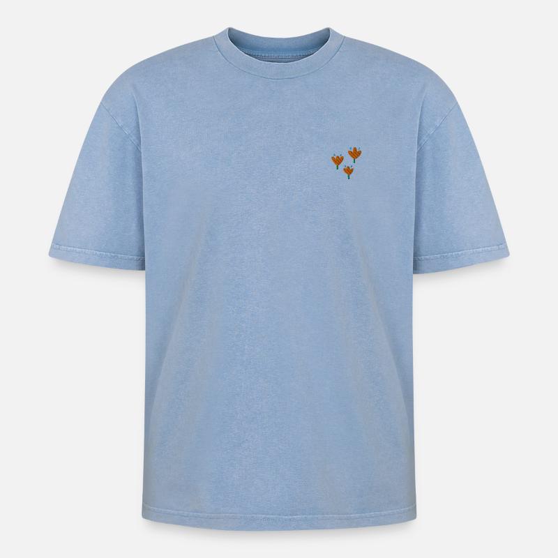 Tulipes brodées - T-shirt Premium unisexe oversize acid-washed - bleu délavé acide