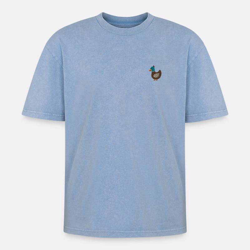 Canard brodé - T-shirt Premium unisexe oversize acid-washed - bleu délavé acide