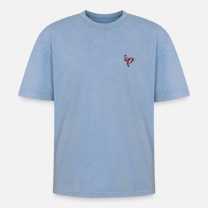 Note embroidered - Oversized Unisex Premium Acid-Washed T-Shirt - acid washed blue