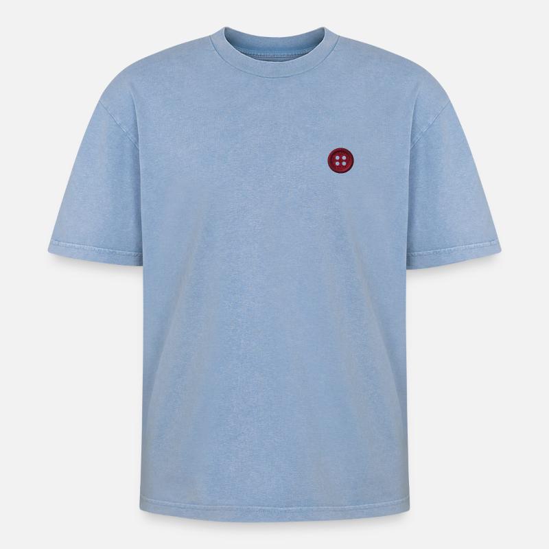 Embroidered button - Oversized Unisex Premium Acid-Washed T-Shirt - acid washed blue