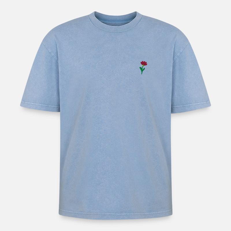 Fleur brodée - T-shirt Premium unisexe oversize acid-washed - bleu délavé acide
