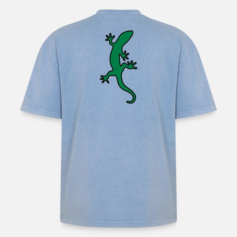 Eidechse Salamander Gecko - Oversized Unisex Premium Acid-Washed T-Shirt - Blau Acid Wash