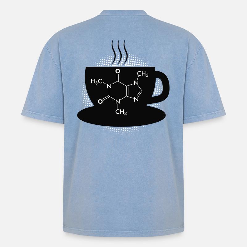 Kaffee Caffeine Molecule - Oversized Unisex Premium Acid-Washed T-Shirt - Blau Acid Wash