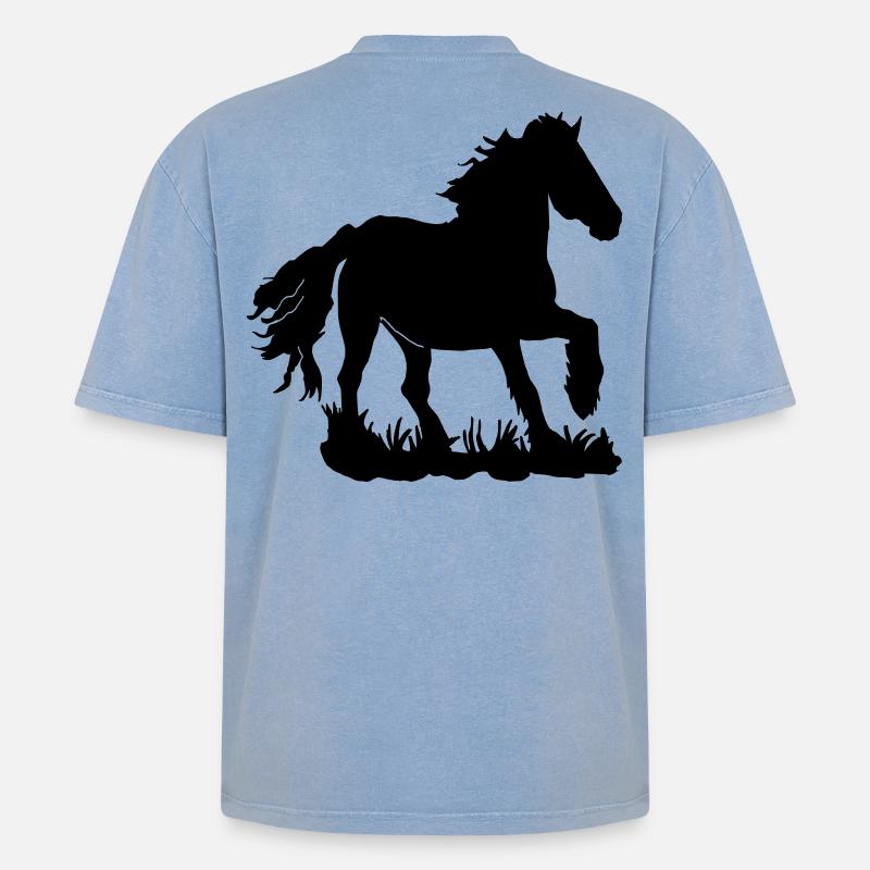 Friese im Galopp - Oversized Unisex Premium Acid-Washed T-Shirt - Blau Acid Wash