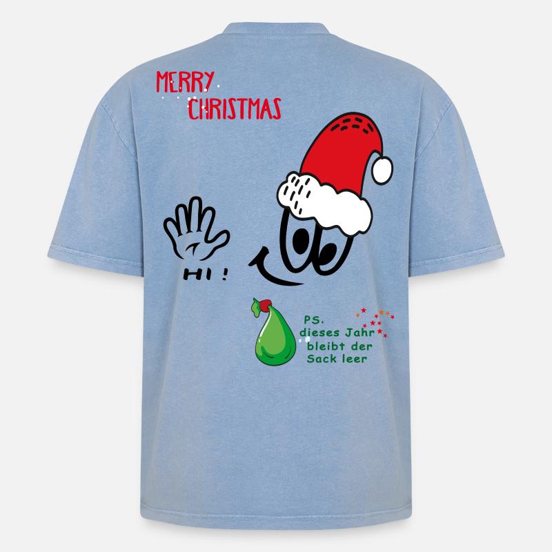 Weihnachtsmann, Merry Christmas, Comic - Oversized Unisex Premium Acid-Washed T-Shirt - Blau Acid Wash