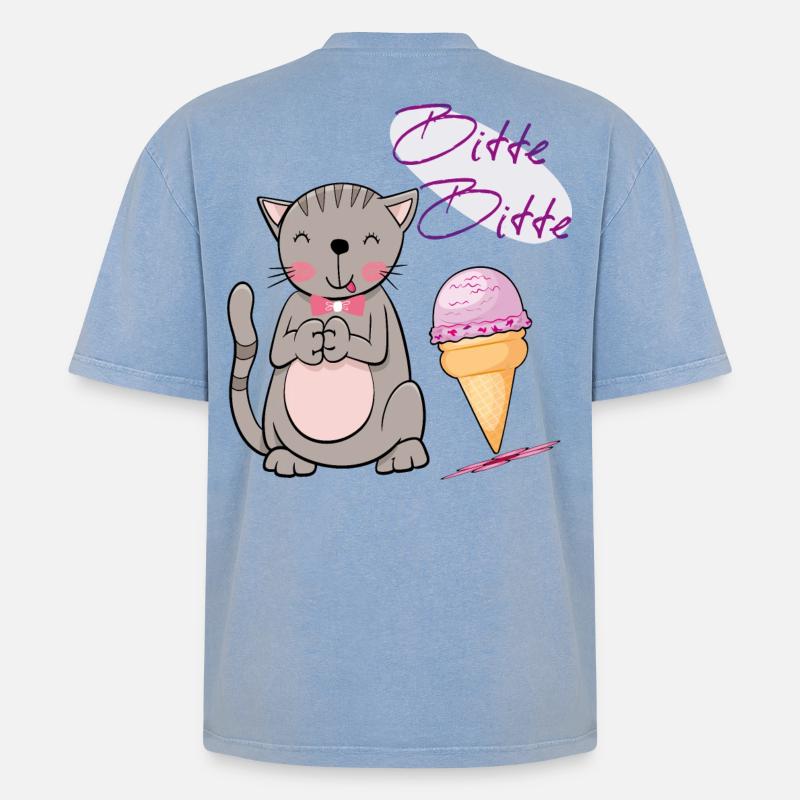 Katze mit Eistüte - Oversized Unisex Premium Acid-Washed T-Shirt - Blau Acid Wash