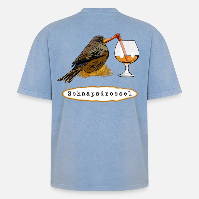 Stößchen! Schnapsdrossel - Oversized Unisex Premium Acid-Washed T-Shirt - Blau Acid Wash