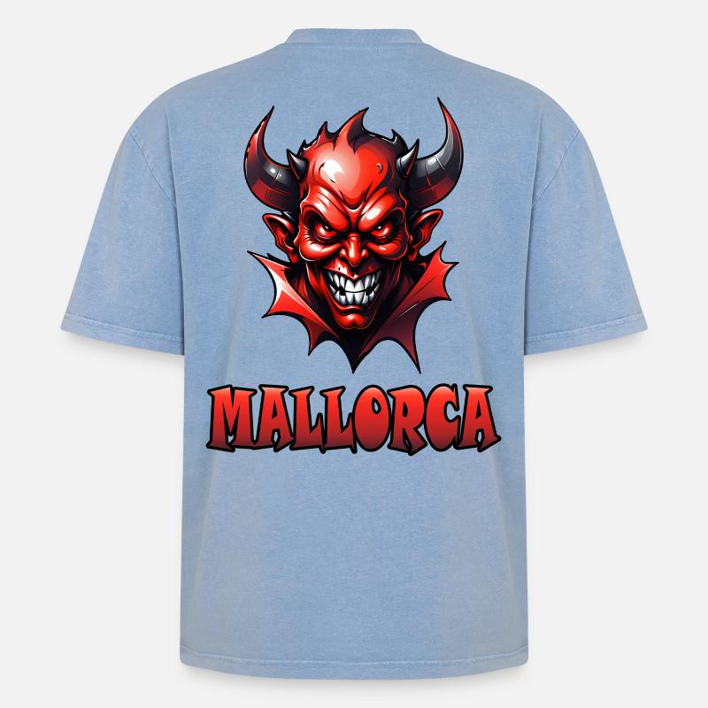 Majorque avec Red Devil - T-shirt Premium unisexe oversize acid-washed - bleu délavé acide