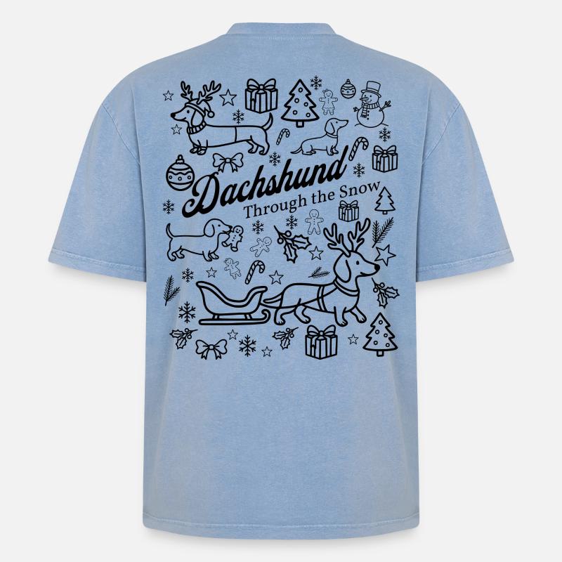 Conception de la neige teckel - T-shirt Premium unisexe oversize acid-washed - bleu délavé acide