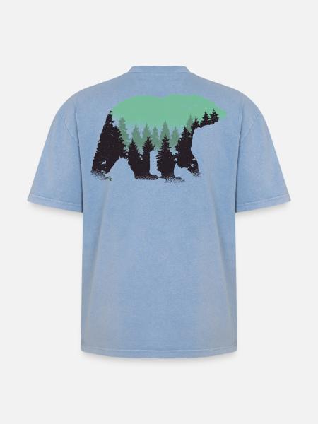 Bear Forest Nature - Oversized Unisex Premium Acid-Washed T-Shirt - acid washed blue