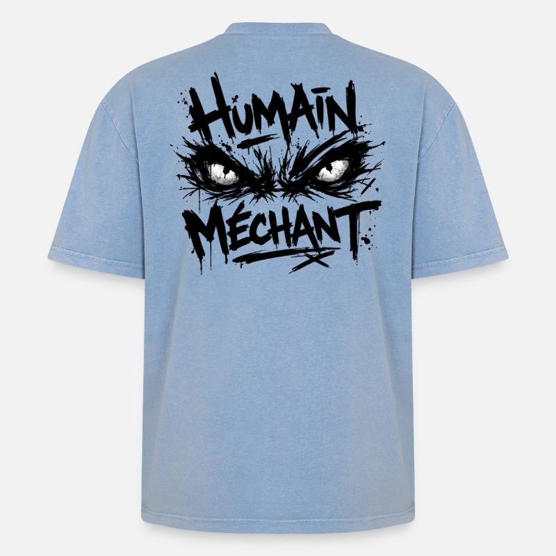 Böser Menschenblick Schwarzes Muster - Oversized Unisex Premium Acid-Washed T-Shirt - Blau Acid Wash