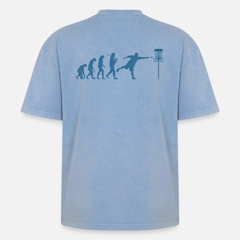 Disc Golf Evolution - Oversized Unisex Premium Acid-Washed T-Shirt - Blau Acid Wash