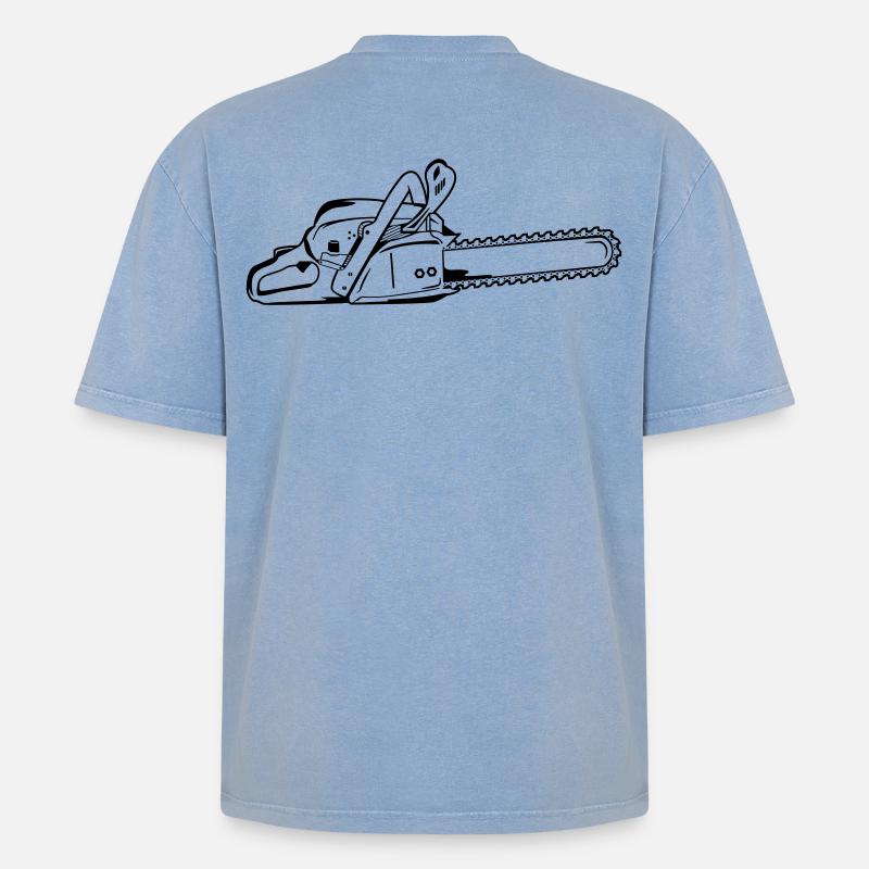 Motorsäge - Oversized Unisex Premium Acid-Washed T-Shirt - Blau Acid Wash