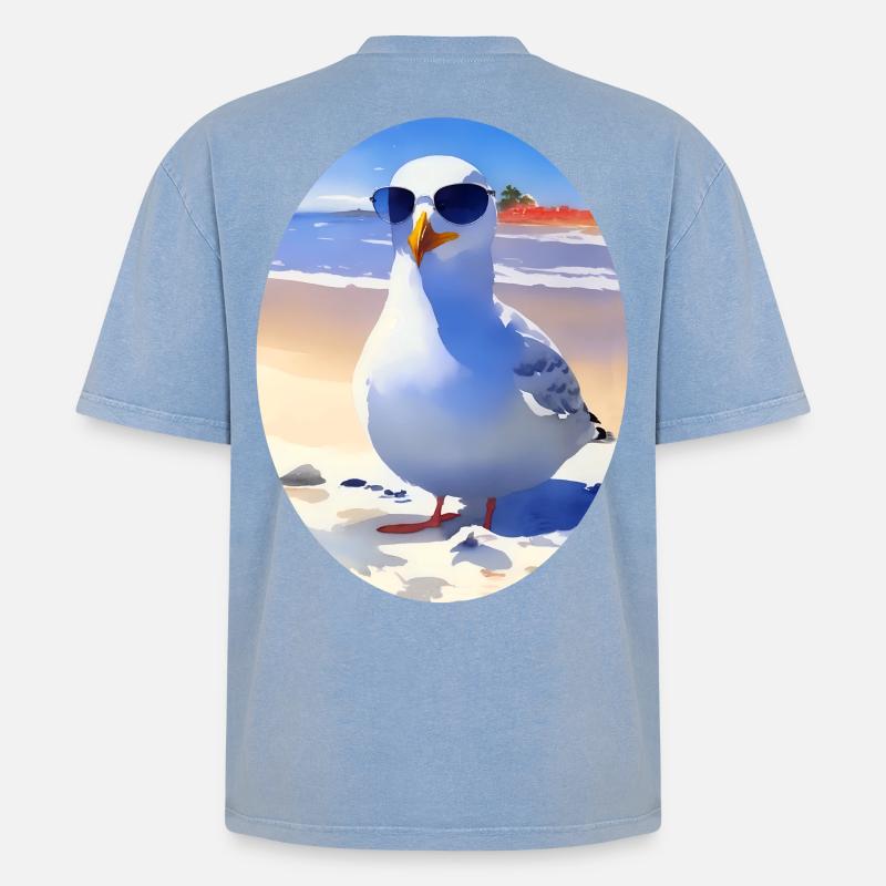Coole Möwe - Oversized Unisex Premium Acid-Washed T-Shirt - Blau Acid Wash
