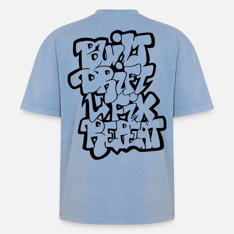 Built Drift Fix Repeat - Oversized Unisex Premium Acid-Washed T-Shirt - Blau Acid Wash