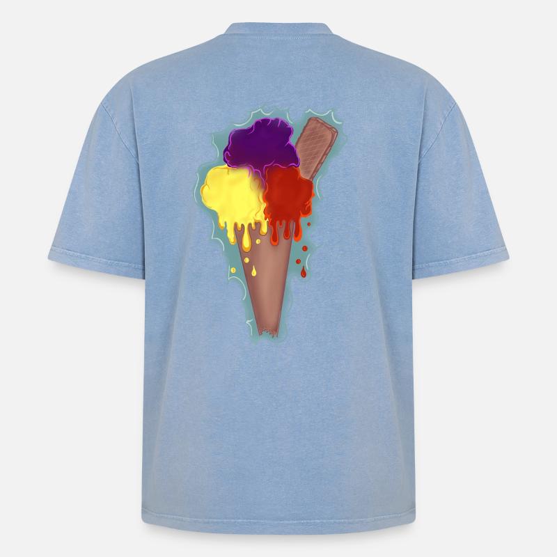 Regenbogen Eis  - Oversized Unisex Premium Acid-Washed T-Shirt - Blau Acid Wash