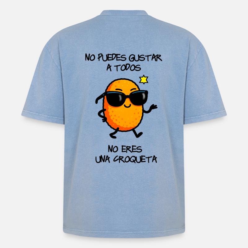 Mode Krokette - Oversized Unisex Premium Acid-Washed T-Shirt - Blau Acid Wash