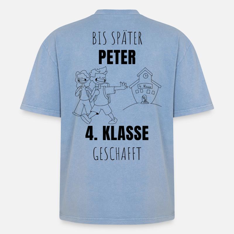 BIS SPAETER PETER - Oversized Unisex Premium Acid-Washed T-Shirt - Blau Acid Wash