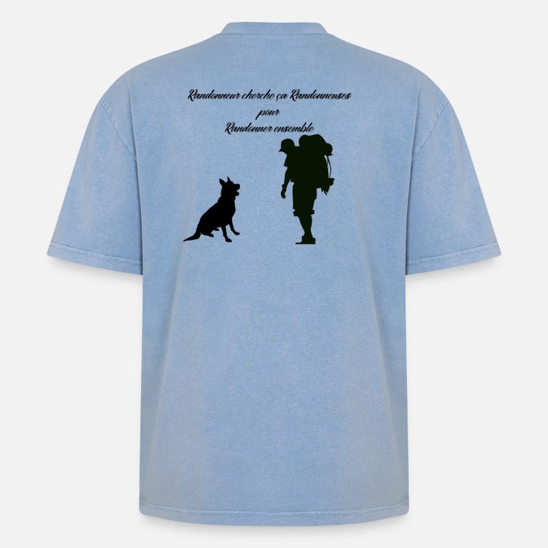 Wanderer sucht Wanderer - Oversized Unisex Premium Acid-Washed T-Shirt - Blau Acid Wash