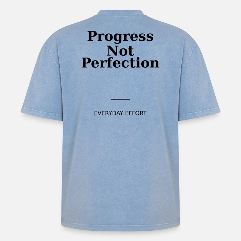 Fortschritt statt Perfektion - Oversized Unisex Premium Acid-Washed T-Shirt - Blau Acid Wash