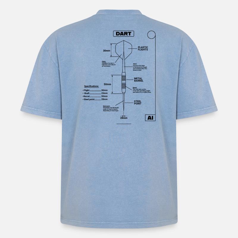 Plan de Fléchettes, Fléchettes - T-shirt Premium unisexe oversize acid-washed - bleu délavé acide