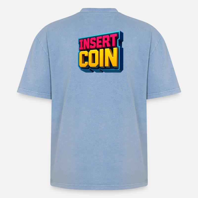 Neon Retro Gaming Design - Oversized Unisex Premium Acid-Washed T-Shirt - Blau Acid Wash