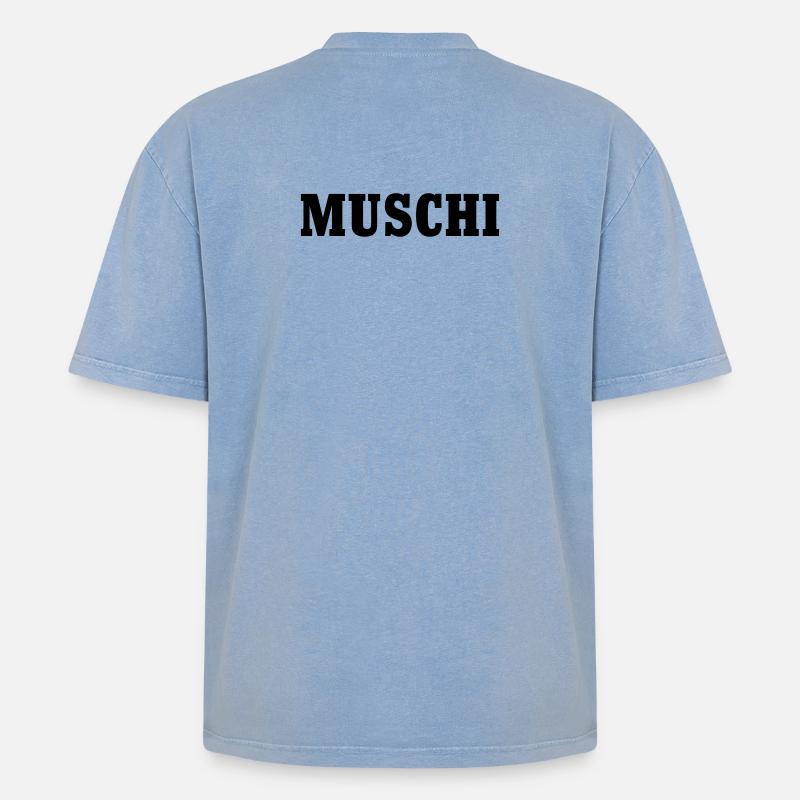 Muschi Pussie - Oversized Unisex Premium Acid-Washed T-Shirt - Blau Acid Wash
