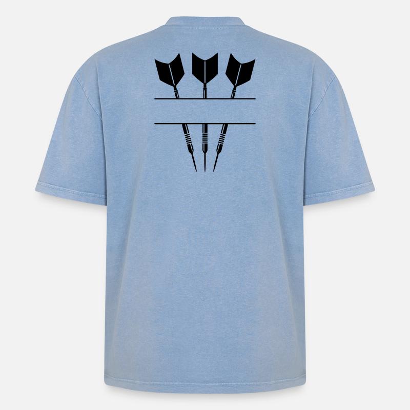 Drei Darts einfarbig mit Textzeile. - Oversized Unisex Premium Acid-Washed T-Shirt - Blau Acid Wash