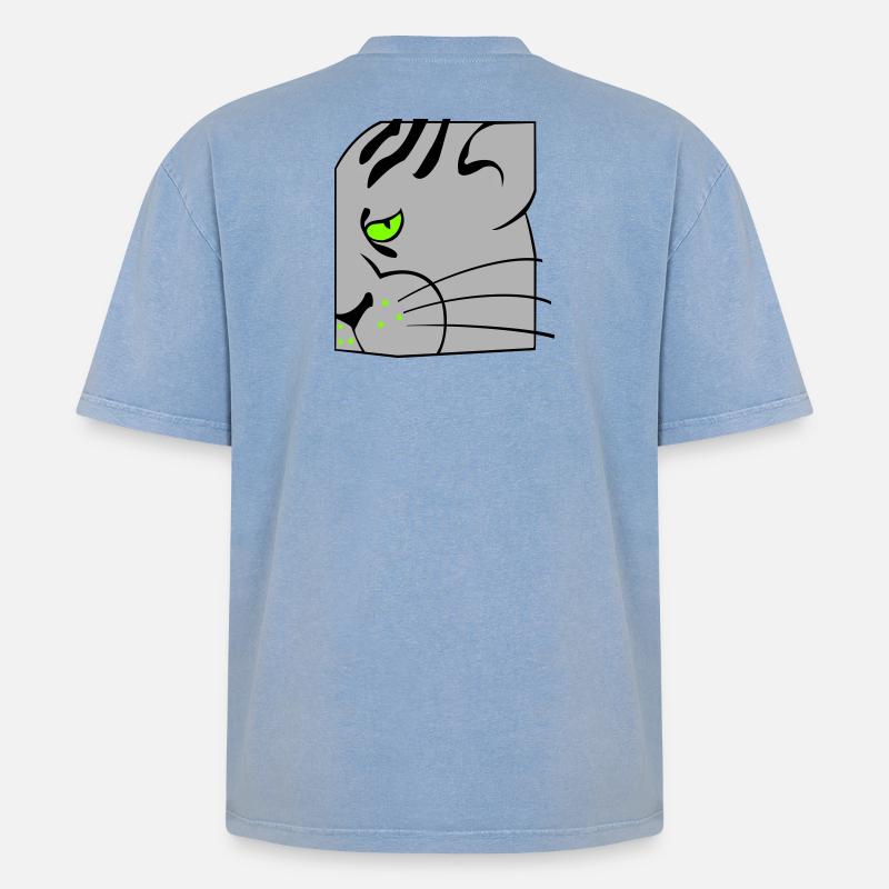 Katze - Oversized Unisex Premium Acid-Washed T-Shirt - Blau Acid Wash