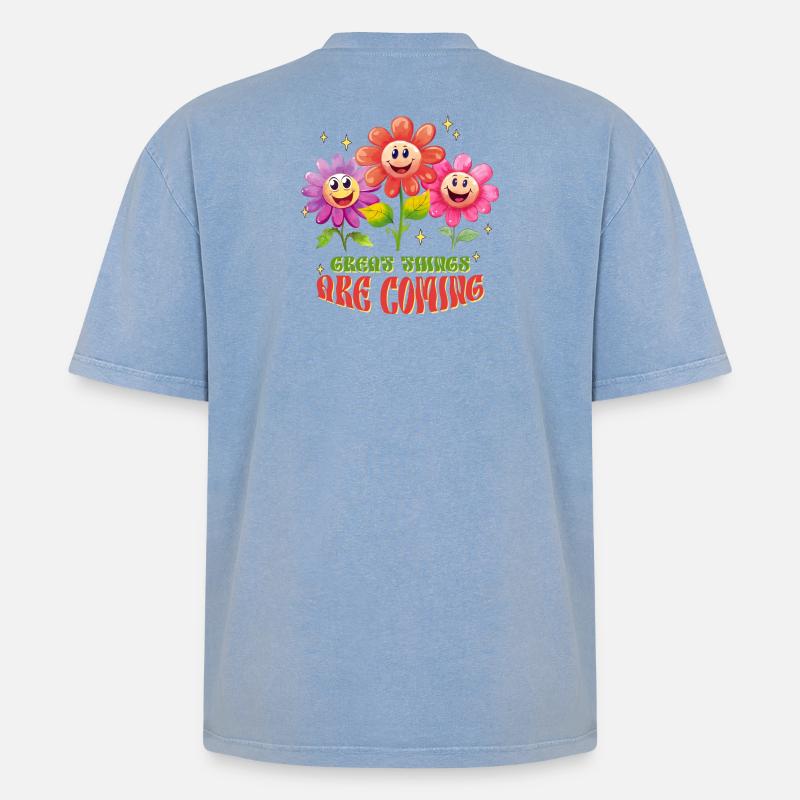 Frühling, Gartenarbeit, Gartenarbeit, Gartenarbeit - Oversized Unisex Premium Acid-Washed T-Shirt - Blau Acid Wash